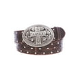 thumbnail image 1 of Studded Perforated Embossed Leather Belt With Rhinestone Bling Cross Buckle, 1 of 3