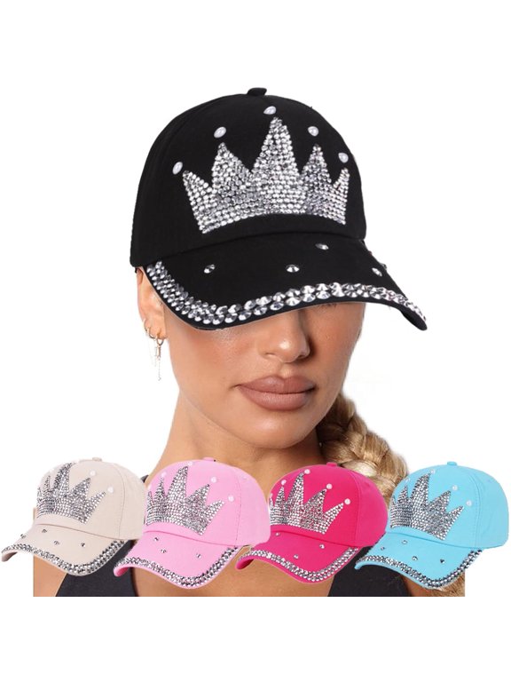 RITUMO Studded Rhinestone Crystals Ponytail Hat Bling Mesh Baseball Caps for Women Fashionable Open Top Sun Hats Beige