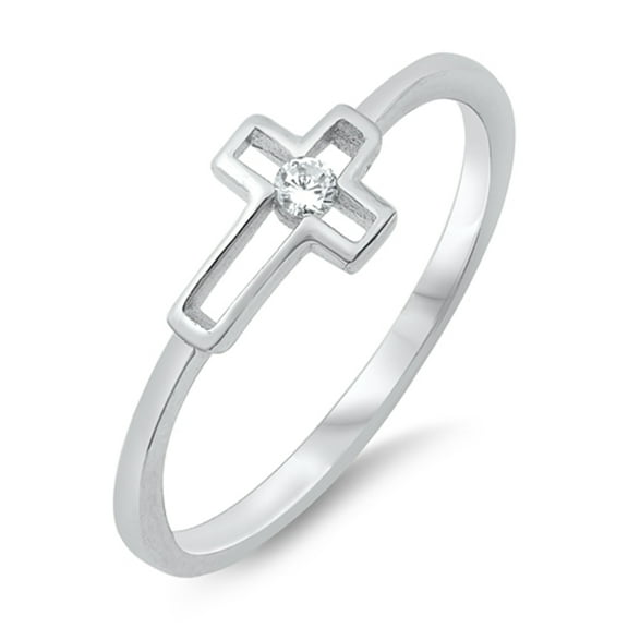 Studded Sideways Cross Faith Promise Ring .925 Sterling Silver Band Jewelry Female Male Size 9