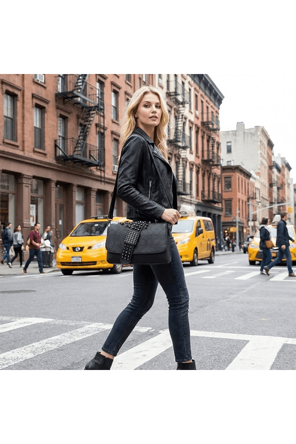 Studded Skull Crossbody Bags for Women, Punk Leather Shoulder Purse Tote Bag Style