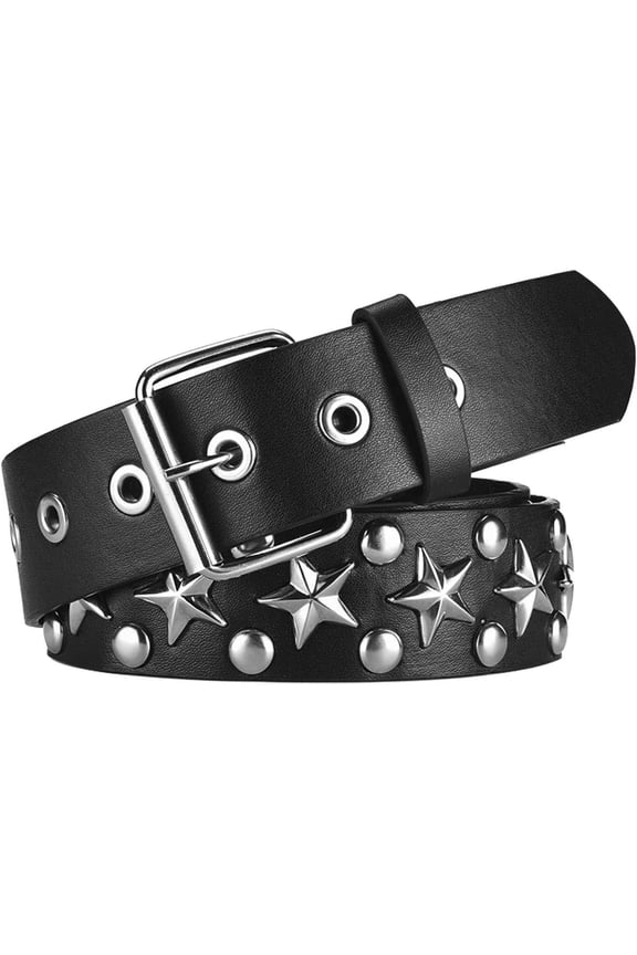 Studded Star Belts Y2K Punk Hip Hop Faux Leather Grommet Belts for Halloween Cosplay