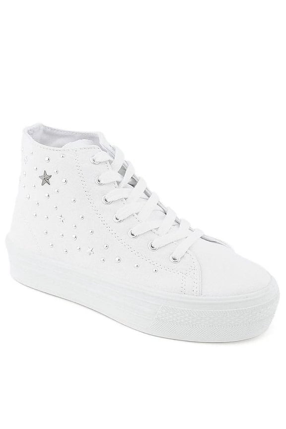 Studded Stars Platform Hi Top White Canvas Sneakers