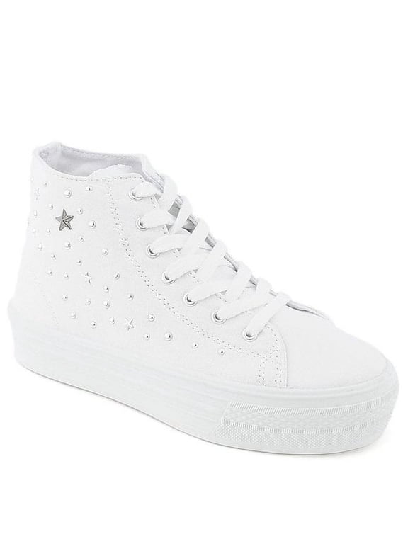 Studded Stars Platform Hi Top White Canvas Sneakers