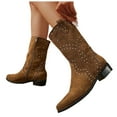 thumbnail image 1 of Studded Suede Cowboy Boots for Women Trendy Chunky Heel Western Mid Calf Boots Zipper Booties, 1 of 5