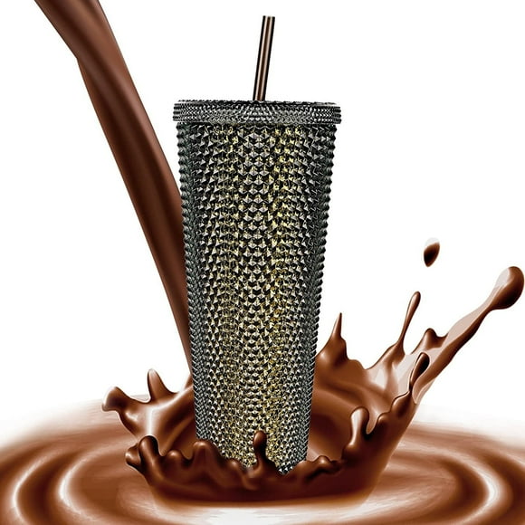 Studded Tumbler With Lid And Straw, Tumbler Cup for Iced Coffee, Smoothie, Water and More, Reusable Color Changing, Matte and Iridescent, 24 oz Drinking Tumblers, Black Iridescent Color