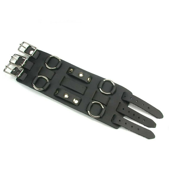 Studded Wrist Cuff Watch Band with Four Rings and Studs - Black