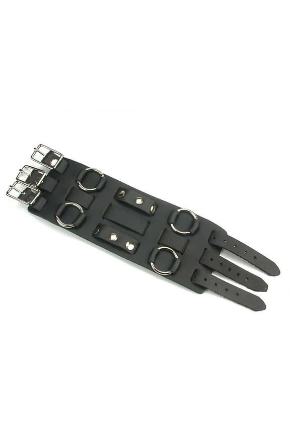Studded Wrist Cuff Watch Band with Four Rings and Studs - Black