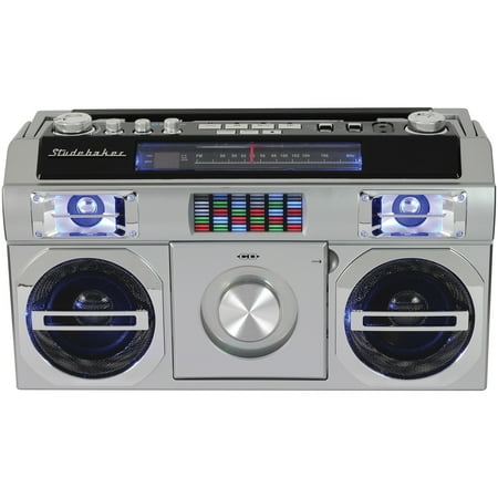 Studebaker - Bluetooth Boombox with FM Radio, CD Player, 10 watts RMS - Silver