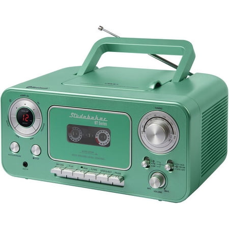 Studebaker SB2135BTTS Bluetooth Portable CD Player with Radio & Cassette, Teal/Silver