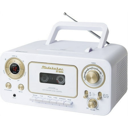 Studebaker - BT Series Portable Bluetooth CD Player with AM/FM Stereo - White