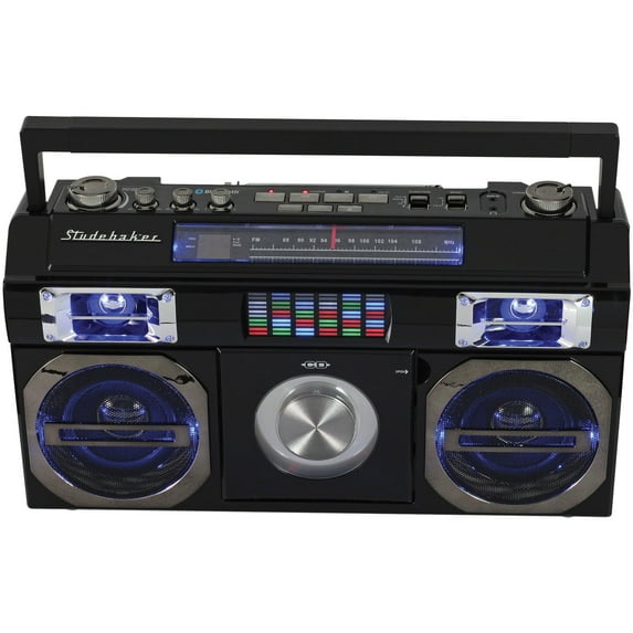 Studebaker SB2145B 80s Retro Street Bluetooth Boom Box with FM Radio & CD Player (Black)