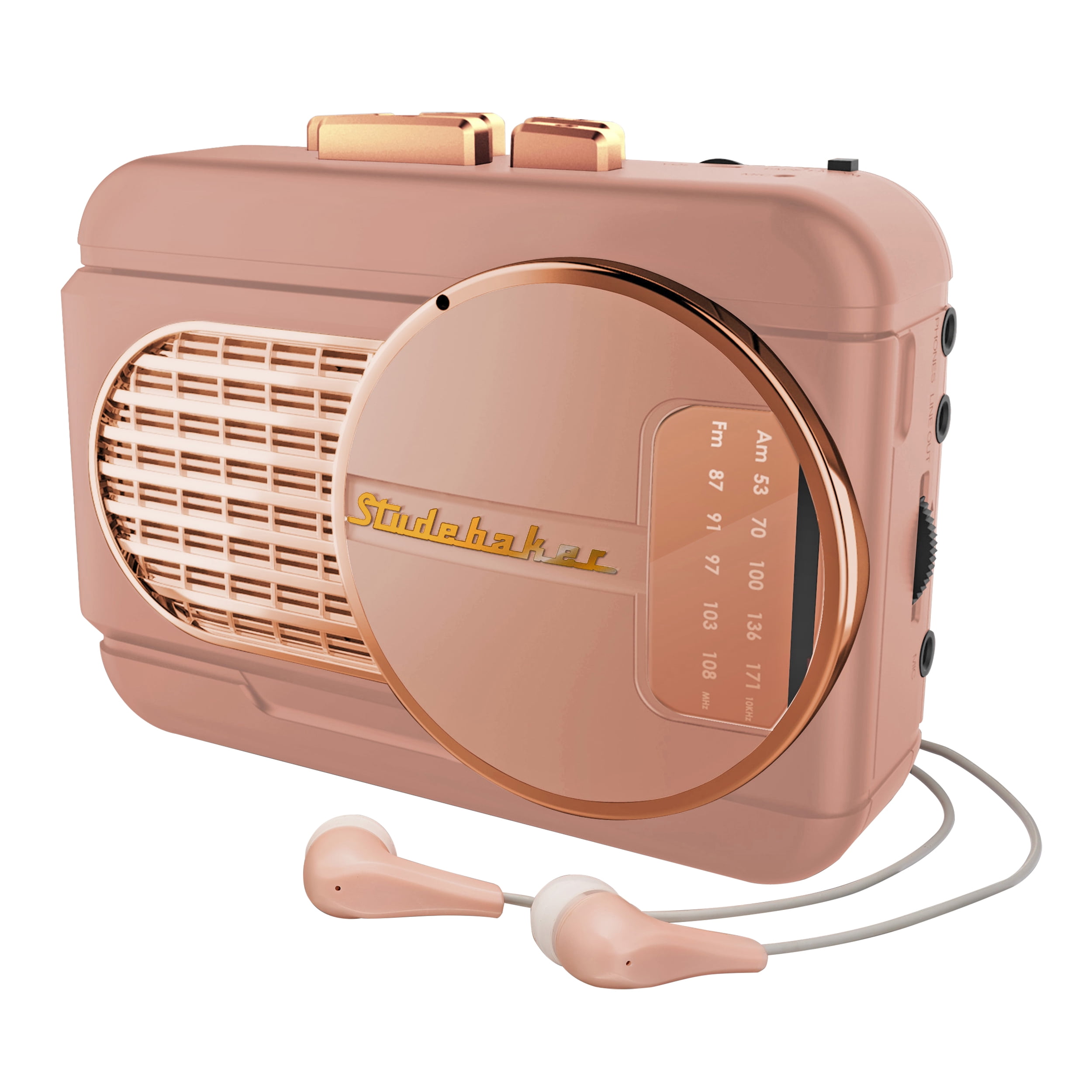 Studebaker SB3675RG WALKABOUT II AM/FM Cassette Player Radio with Speaker, Rose Gold