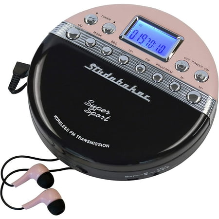 Studebaker - Joggable Personal CD Player with Wireless FM Transmission and FM PLL Radio - Pink/Black