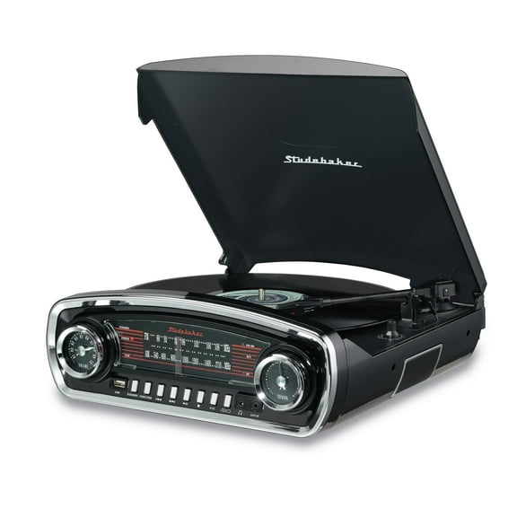 Studebaker SB6057B Retro Turntable 3 Speed AM/FM Radio Bluetooth Receiver (Black)  [TURNTABLES]