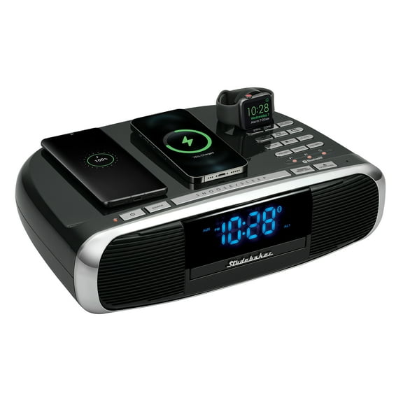 Studebaker Workstaton HiFi Music System with FM Radio, CD, and Qi Wireless Charging Station