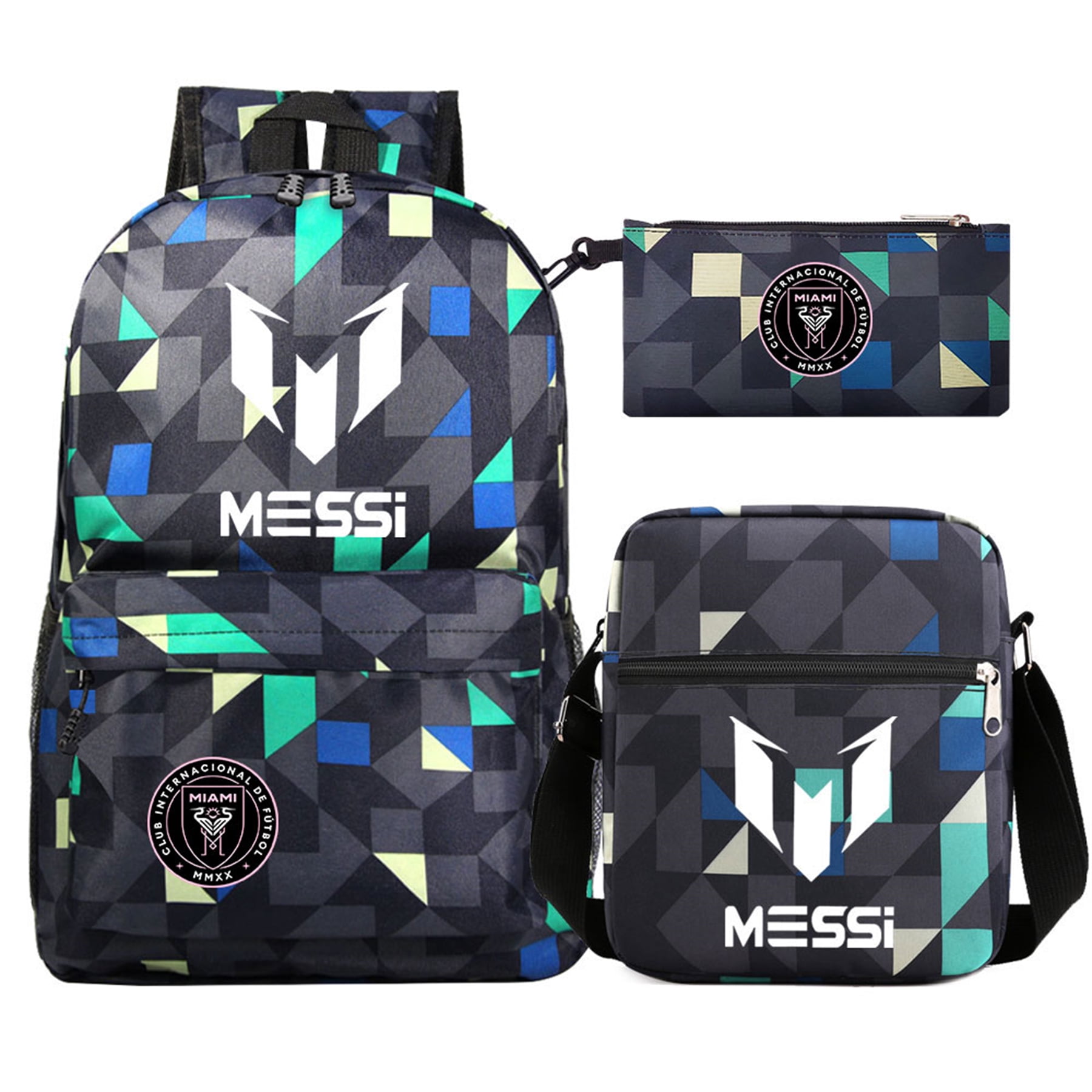 Student 3 in 1 Schoolbag Set Football Player Messi_10 Backpack with Lunch Bag Pencil Bag Lightweight Travel Rucksack for Teen