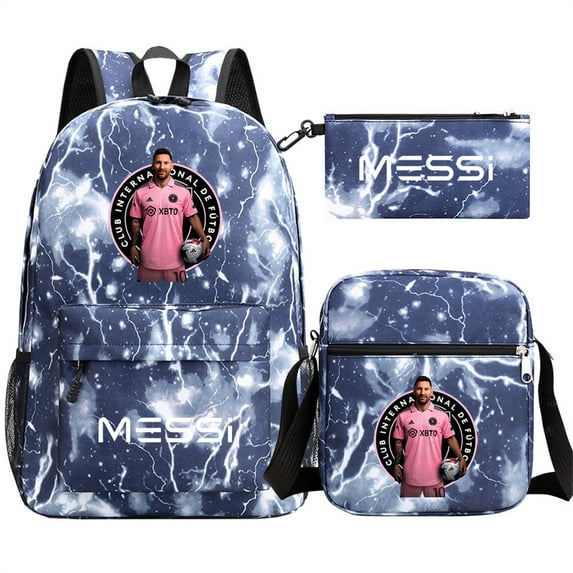 Student 3 in 1 Schoolbag Set Football Player Backpack with Lunch Bag Pencil Bag Lightweight Travel Rucksack for Teen