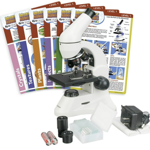 Student 40X-1000X Compound Microscope Kit Dual Lights Metal Frame Optical Glass lens with Batteries, Slide Set & Experiment Cards