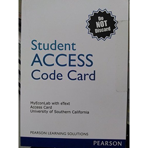 Student Access Code Card My EconLab With eText University of Southern California, 9781269916691, 1269916696, Paperback,