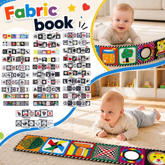 Student Activity Book, High Contrast Student Toys for Student, Student Mirror Tummy Time, Puzzle Activity Book, 1Pc 32X5 Inch Double-Sided Black and White Soft Fabric Panel Toys
