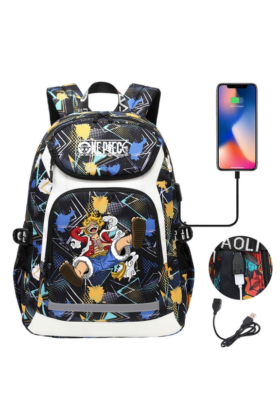 Student Back to School Bag One Anime Pieces Backpack Waterproof Bookbag Laptop Knapsack with USB Charge Port