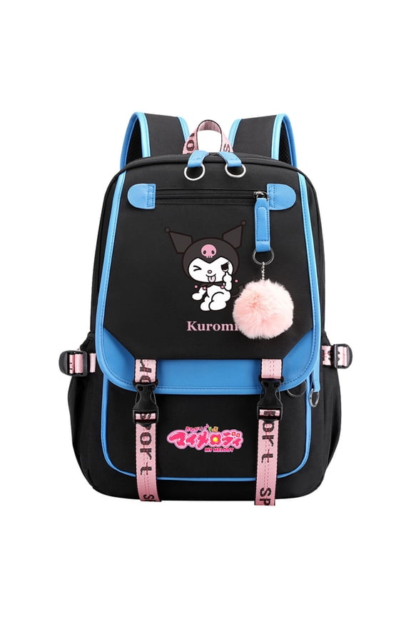 Student Back to School Bookbag Cartoon Kuro_mi Backpack with USB Charge Port Waterproof Travel Laptop Knapsack for Teen