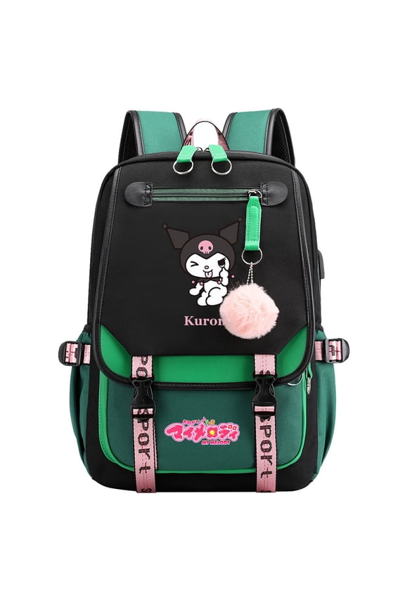 Student Back to School Bookbag Cartoon Kuro_mi Backpack with USB Charge Port Waterproof Travel Laptop Knapsack for Teen