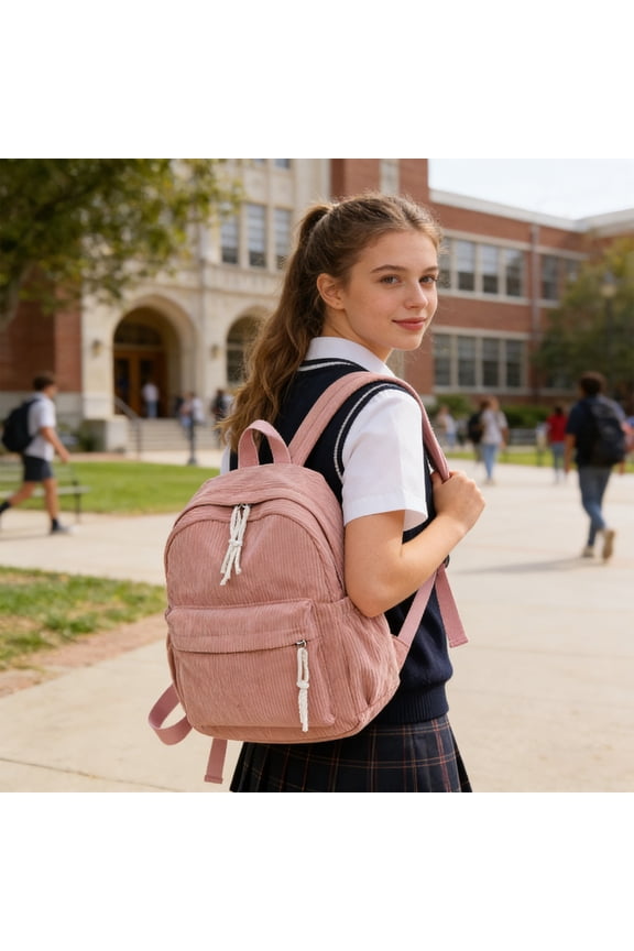 Student Backpack Large Capacity Lightweight Corduroy School Bag Preppy Style Travel Rucksack For Laptop Books Outdoor Use Ergonomic Breathable Shoulder Straps Casual Daypack For Teens And Students