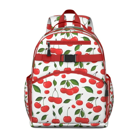 Student Backpack with red pink cherries Print cute sweet candy Pattern for Students Lightweight Durable Bookbag with fruit art aesthetic design Style
