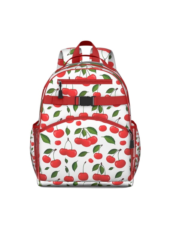 Student Backpack with red pink cherries Print cute sweet candy Pattern for Students Lightweight Durable Bookbag with fruit art aesthetic design Style