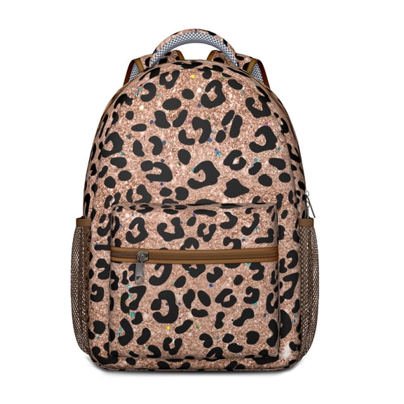 Student Backpack with Abstract Leopard Spots and Dynamic Glitter Print, Classic Vintage Animal Pattern Lightweight Daypack for Travel and Outdoor Use