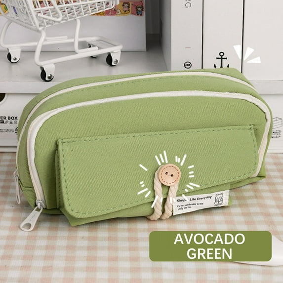 Student Canvas Zipper Pencil Case | Large Capacity Foldable Stationery Bag | Holds 80 Pens, 20cm Ruler | Multifunctional Coin & Cosmetic Bag | Durable Nylon Lining | 17x21cm