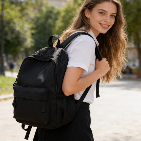 Student Casual Embroidery Backpack, Large Capacity Storage Space, Comfort Adjustable Shoulder Strap, Wear Resistant Fashion Double Shoulder Bag for School Learning Daily Travel Outdoor Use