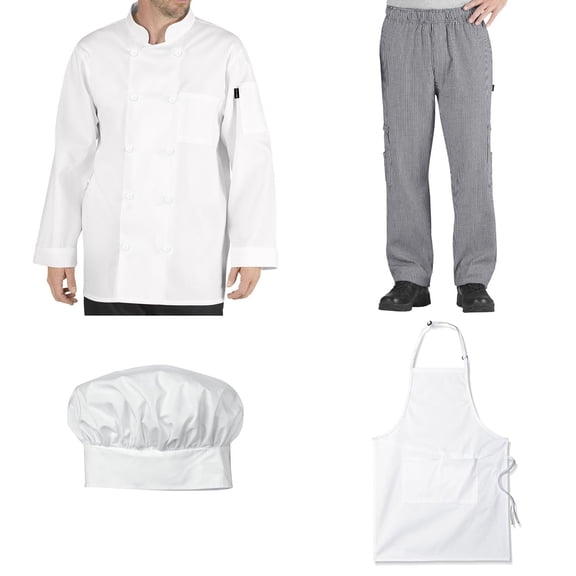 Student Chef Bundle Pack Includes Chef Coat, Pants, Hat & Apron, X-Small