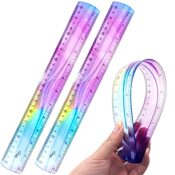 Student Classroom Essential Flexible Plastic Ruler 2 Pack 12 Inch Bendable Gradient Color Ruler With Inches And Centimeters Scales
