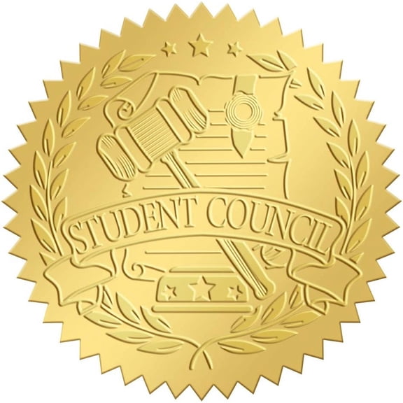 Student Council Gold Envelope Seals Stickers 2 Embossed Adhesive Foil Sealing Stickers Certificates Label for Wedding Invitations Gift Packaging Graduation DIYDIY