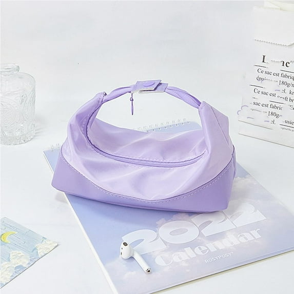 Student Cute Wash Pouch Cream Color Large Capacity Zipper Makeup Bags Travel Organizer Cosmetic Bags Women Toiletry Bag Korean Storage Bags Patchwork Stationery Bag PURPLE