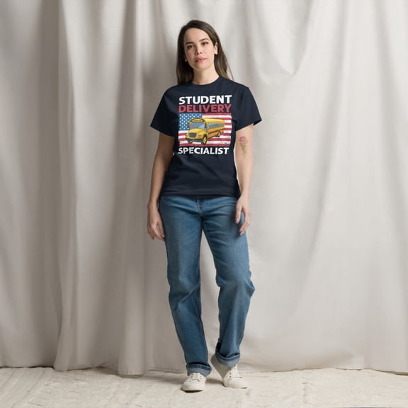 Student Delivery Specialist USA Flag School Bus Driver classic tee (Navy)