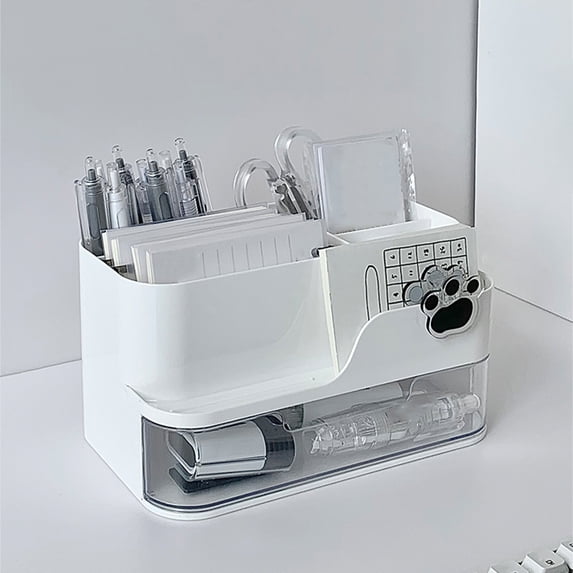 Student Desk Organizer with Multi-Compartment Drawer, Large Capacity Stationery Storage Box for Dorm Office, Stackable Plastic Desktop Organizer for Pens Notebooks and Supplies