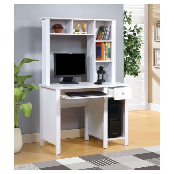 Student Desk with Hutch - 39 Inch White Home Office Desk - Compact Writing Laptop Desk with Drawers & Shelves