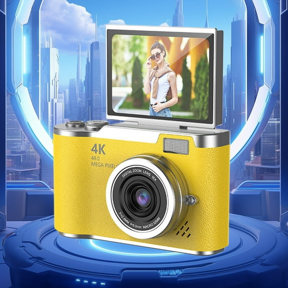 Student Digital Camera 2.4 Inch Flip Screen Autofocus 8X Zoom 48MP 1080P HD Portable CCD Camera Night Vision Face Detection Selfie Beauty Built-In Mic Rechargeable for Kids Teens