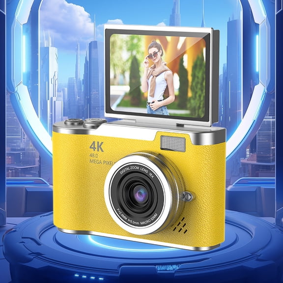 Student Digital Camera 2.4 Inch Flip Screen Autofocus 8X Zoom 48MP 1080P HD Portable CCD Camera Night Vision Face Detection Selfie Beauty Built-In Mic Rechargeable for Kids Teens
