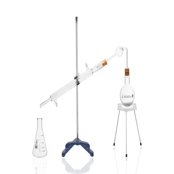 Student Distillation Apparatus Kit - Includes Glassware Components & Stands - Borosilicate Glass - Eisco Labs