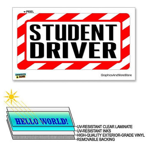 Student Driver Red & White - 12 in x 6 in - Laminated Sign Alert Warning Sticker