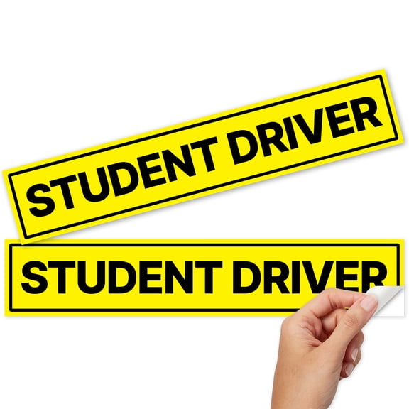 Stickios Student Driver Stickers (Wide, Non-Magnetic) - Reusable & Removable (2-Pack)