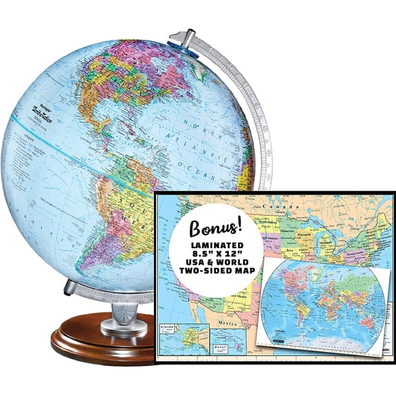 Student - Educational Classic World globe, Blue Ocean, Raised Relief feature, including a bonus map.