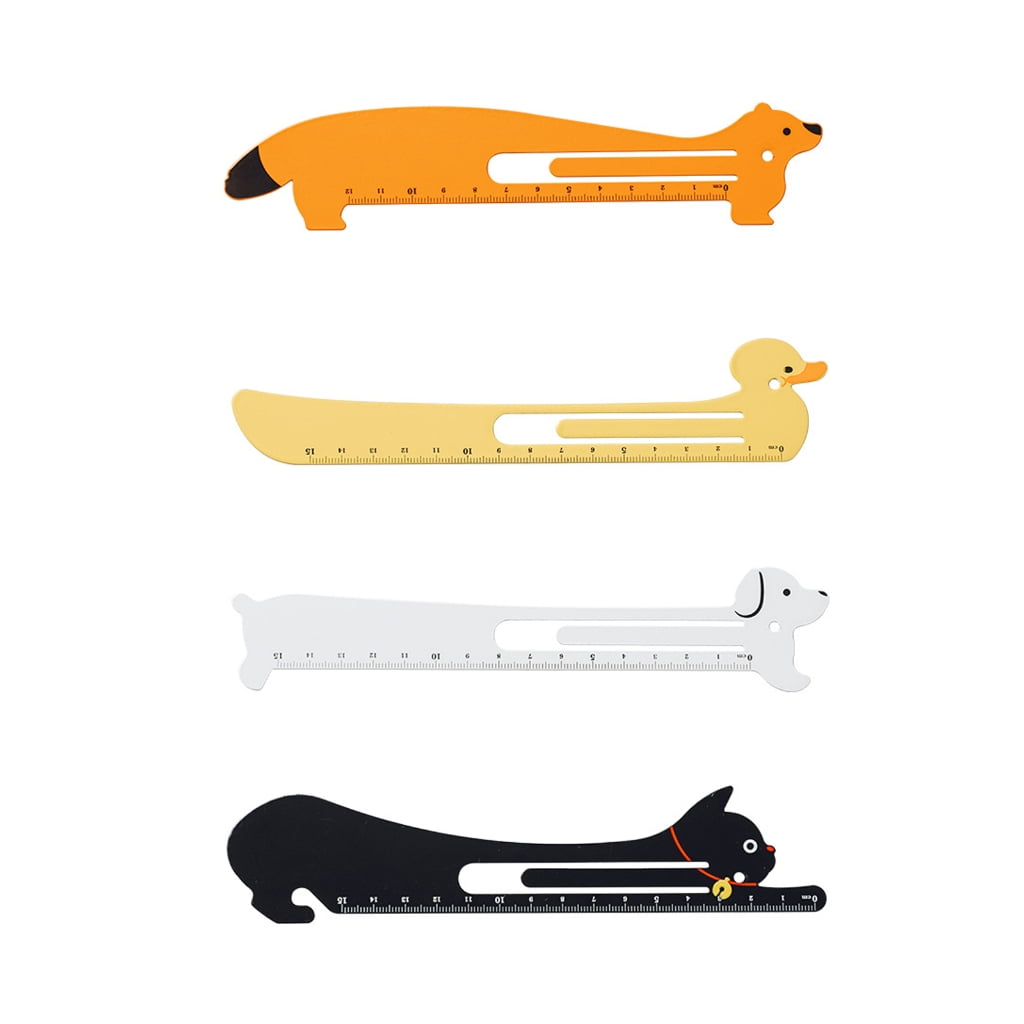Student Essential 4pcs Theme metal Rulers Double Partial Measurement ...