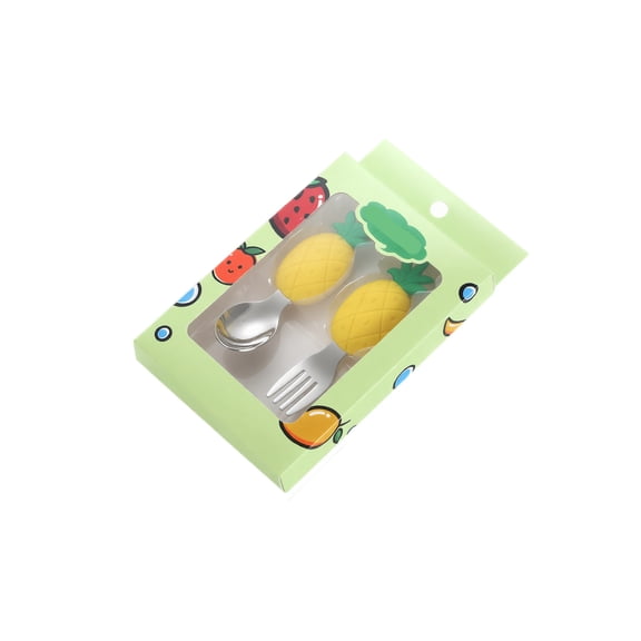 Student Feeding Set, Fork and Spoon Set, 2 Piece Stainless Steel Utensils with Pineapple Grade Silicone Handles, Student Forks for Self Feeding and Stainless Steel Student Spoons,