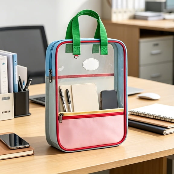 Student File Tote Bag Double Zipper Subject Organizer with Handle Mesh Front for Middle School Books Homework Portable Document Carrier
