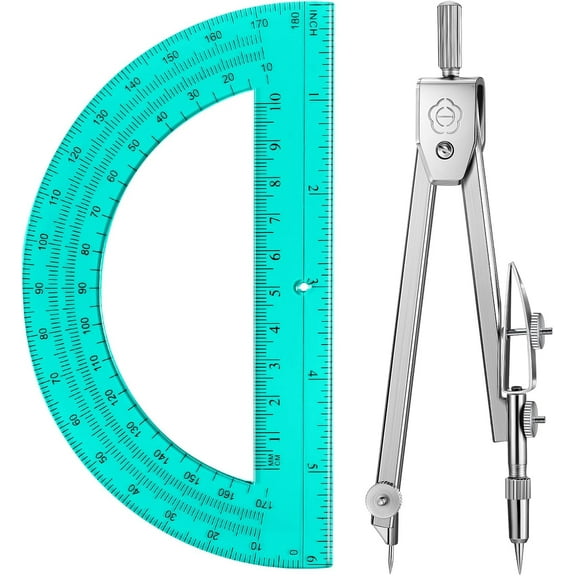 Student Geometry Math Set, Drawing Compass and 6 Inch Swing Arm Protractor 180 Degree Math Protractor (Blue)